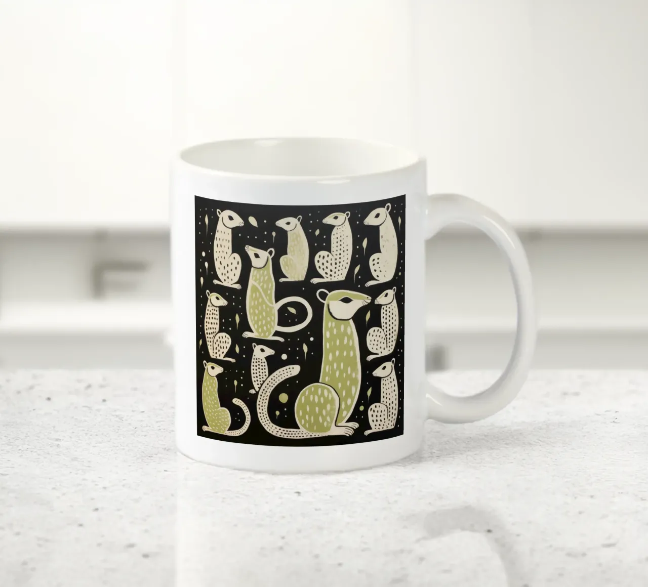 Donnola verde 3 tazza in ceramica da Minimal Animal Art