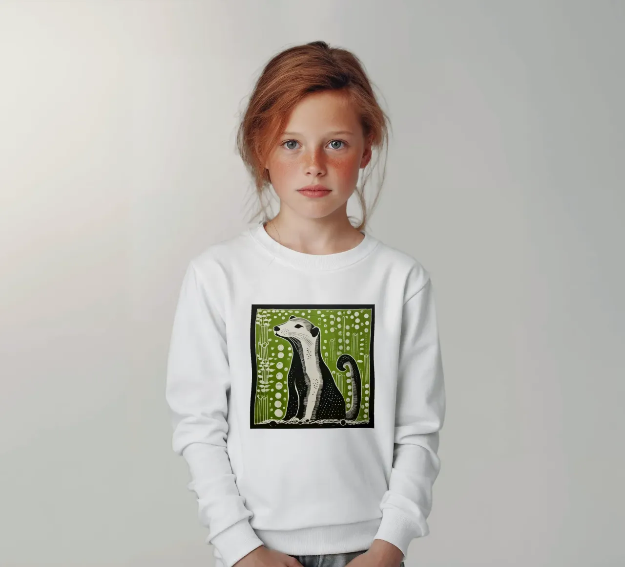 Donnola verde 4 felpa bambino da Minimal Animal Art