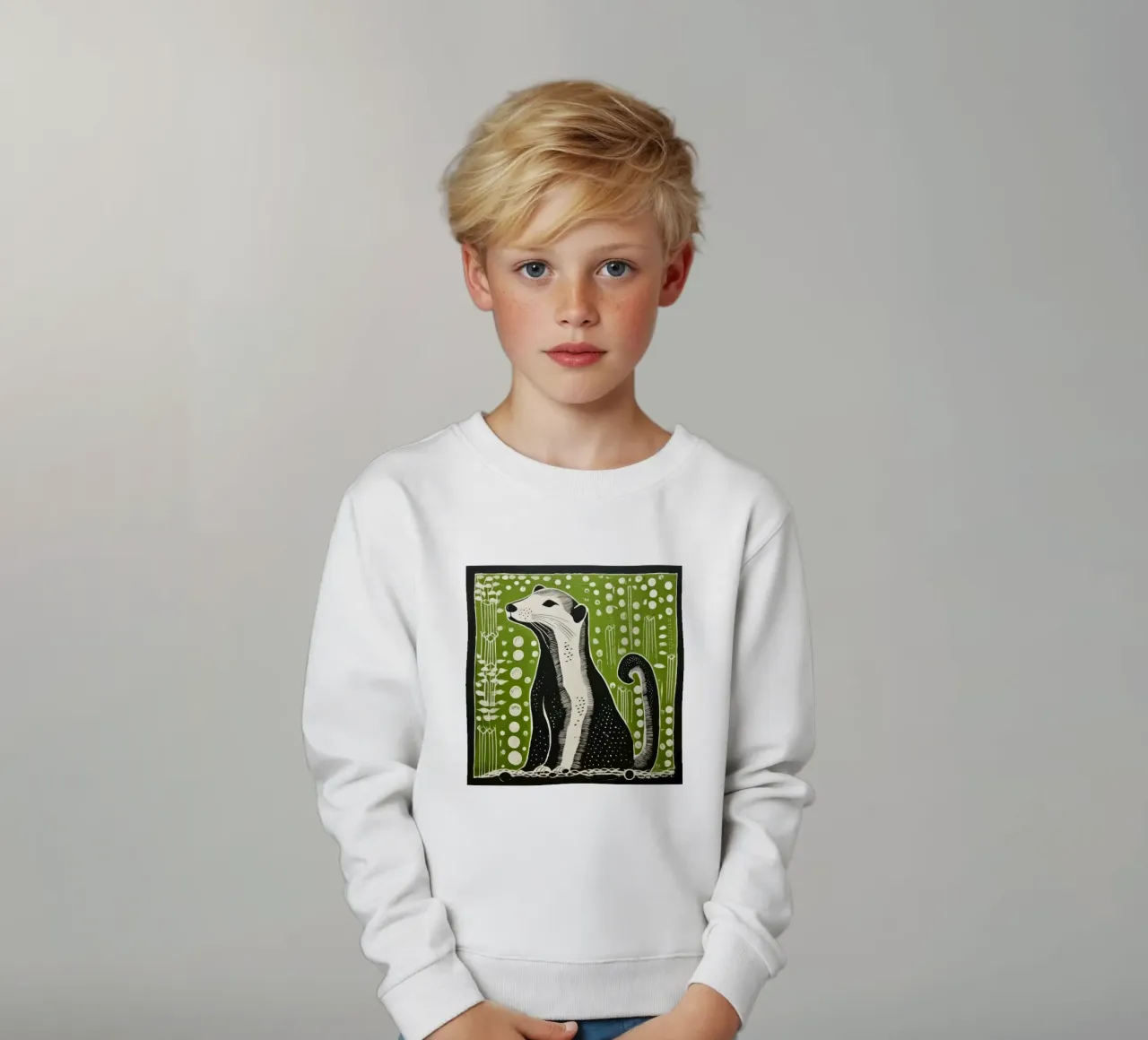 Donnola verde 4 felpa bambino da Minimal Animal Art
