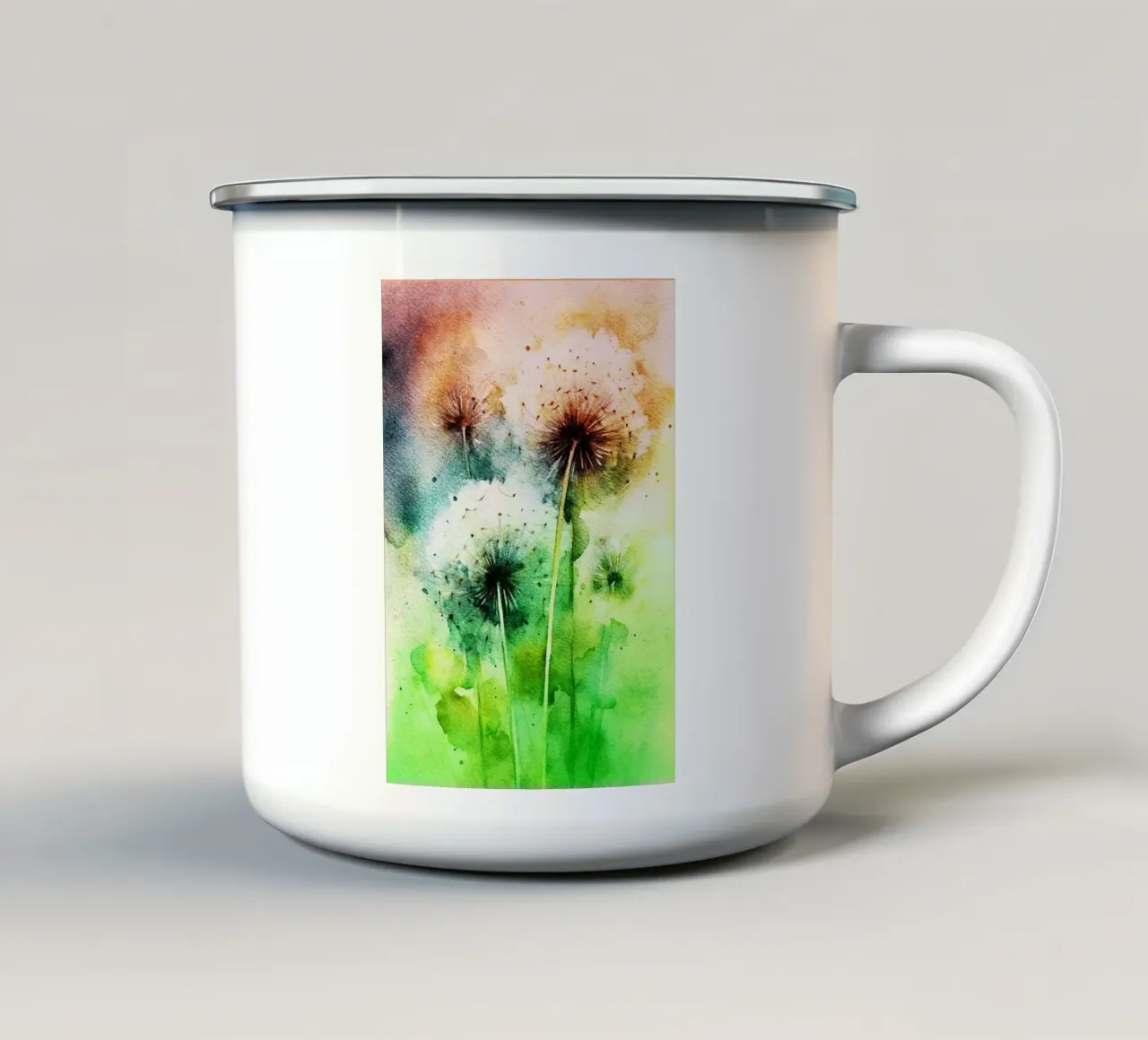 Löwenzahn-Aquarellmalerei Emaille Tasse von kaiyaraiya