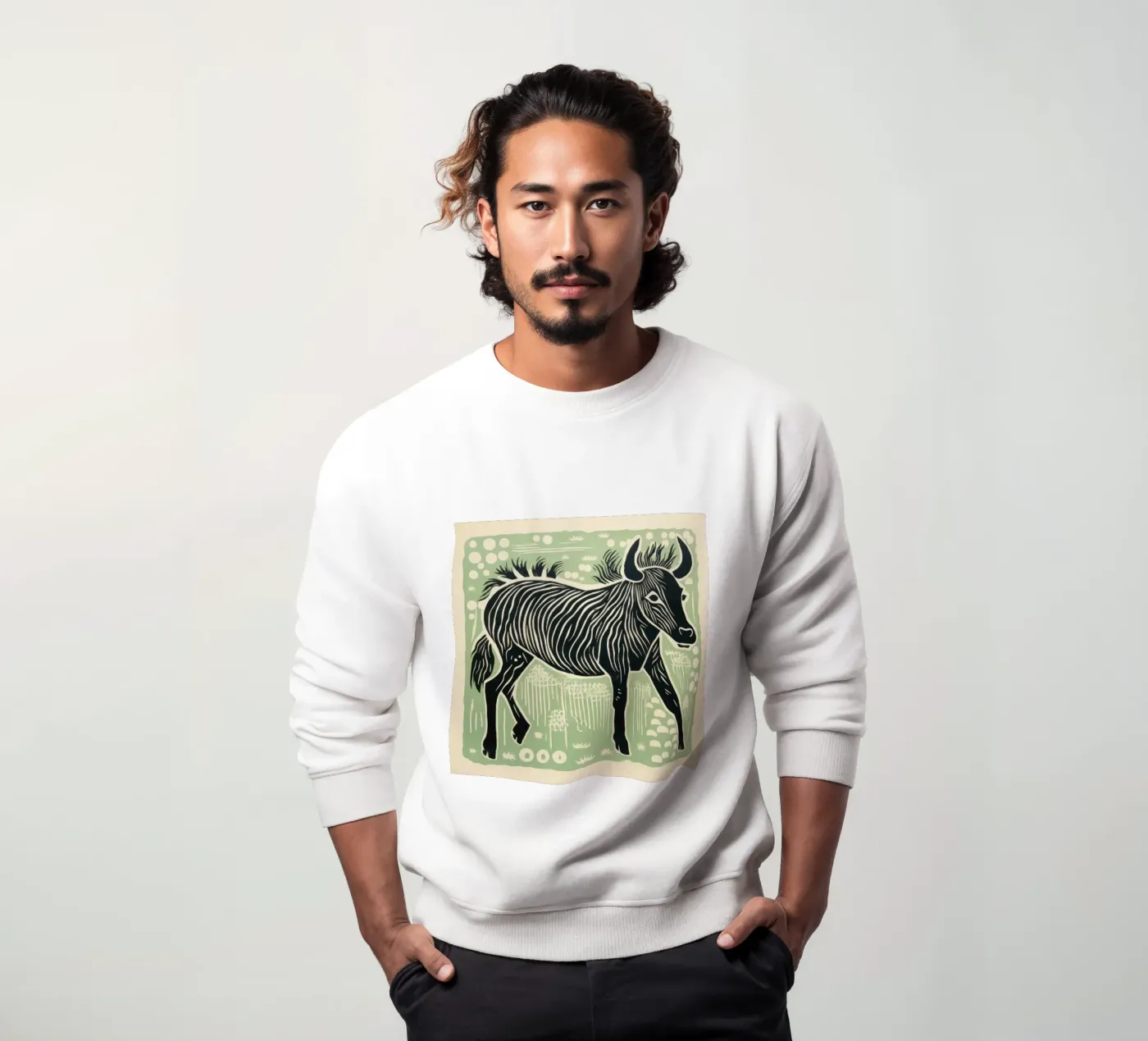 Green Wildebeest sweatshirt van Minimal Animal Art