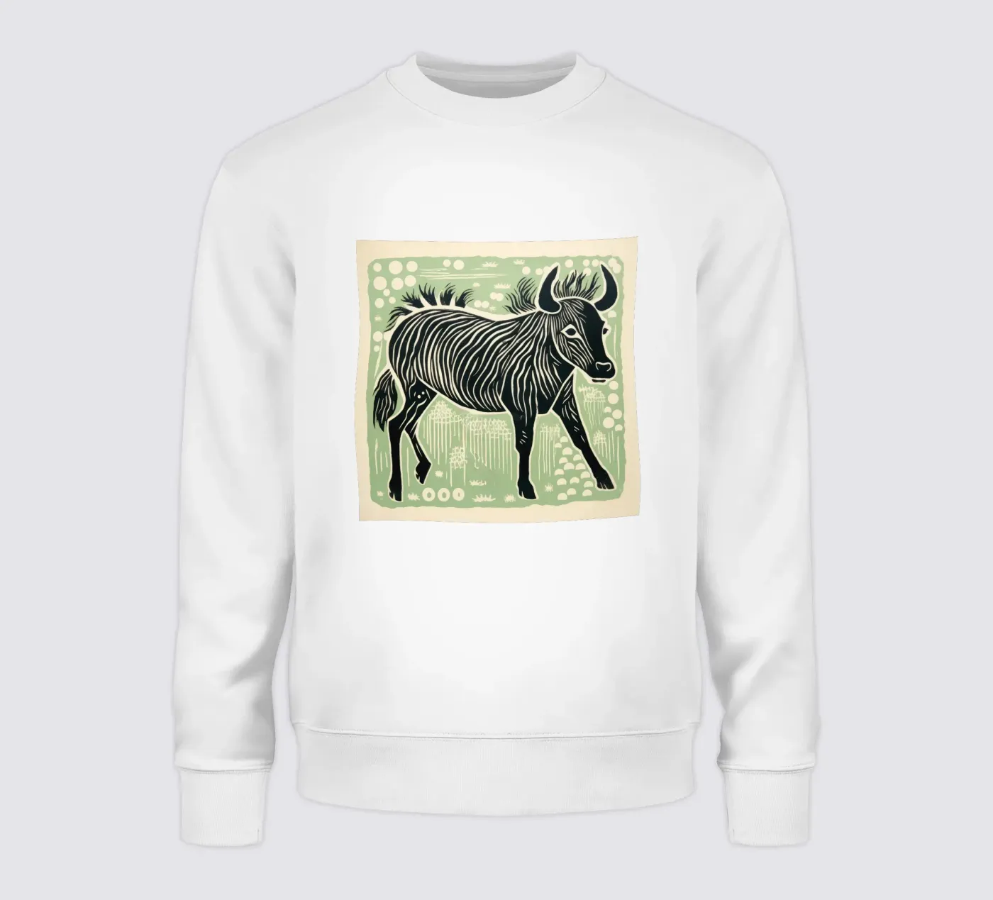 Green Wildebeest sweatshirt van Minimal Animal Art