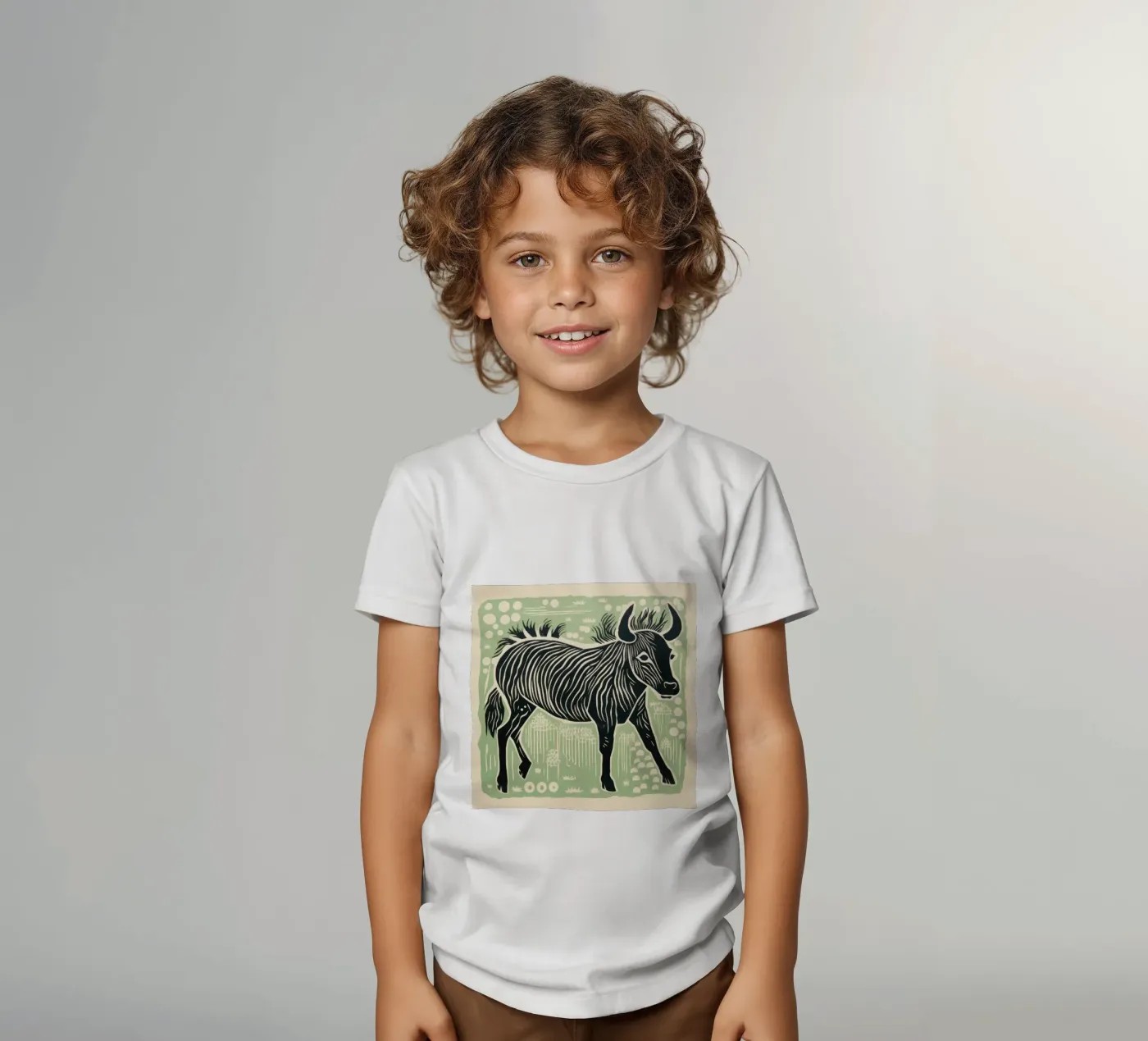 Gnu verde t-shirt bambini da Minimal Animal Art