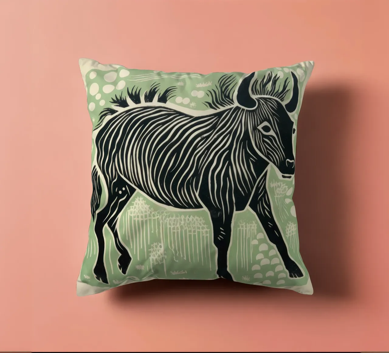 Gnu verde 2 cuscino da Minimal Animal Art