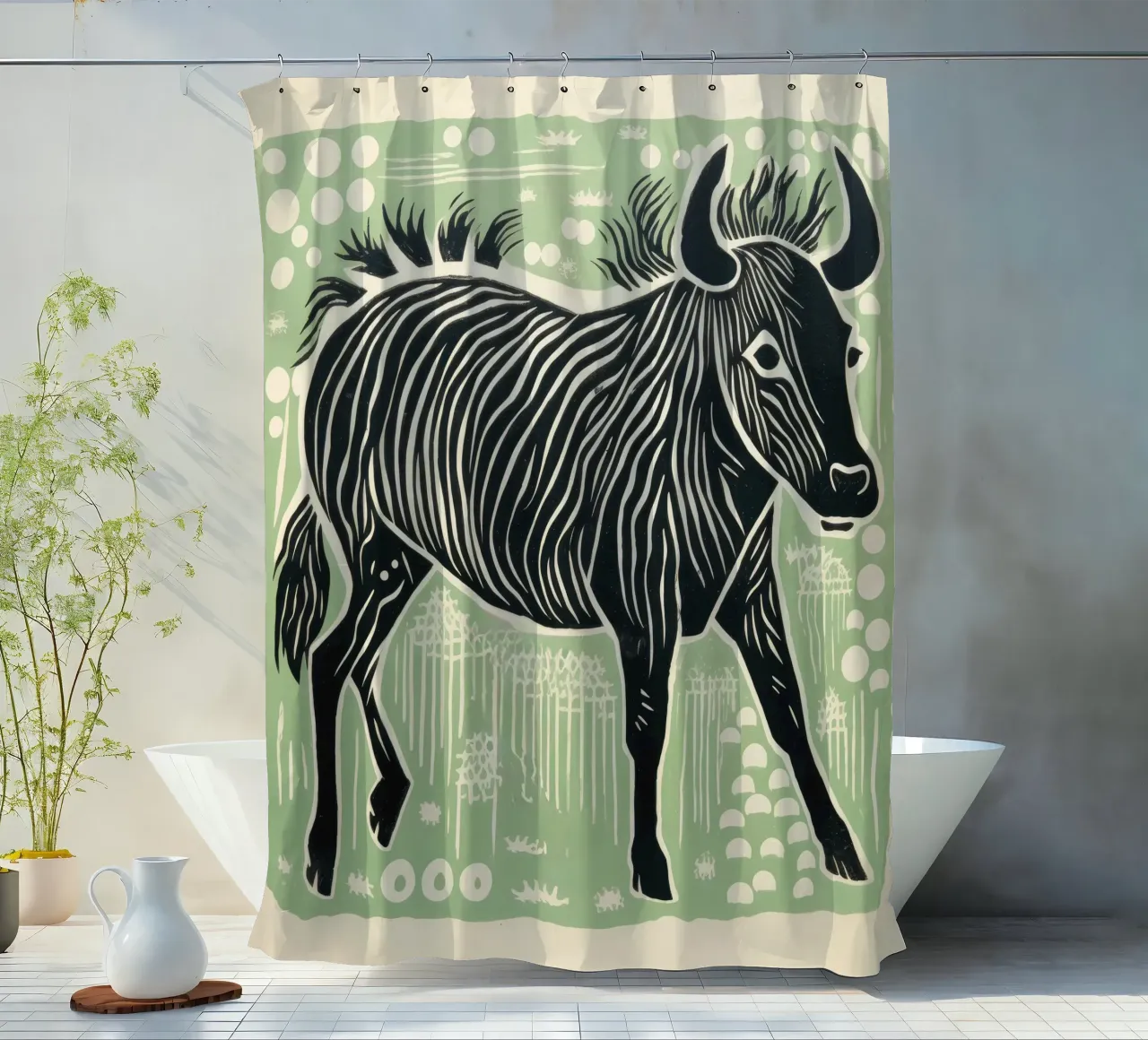 Gnu verde 2 tenda da doccia da Minimal Animal Art