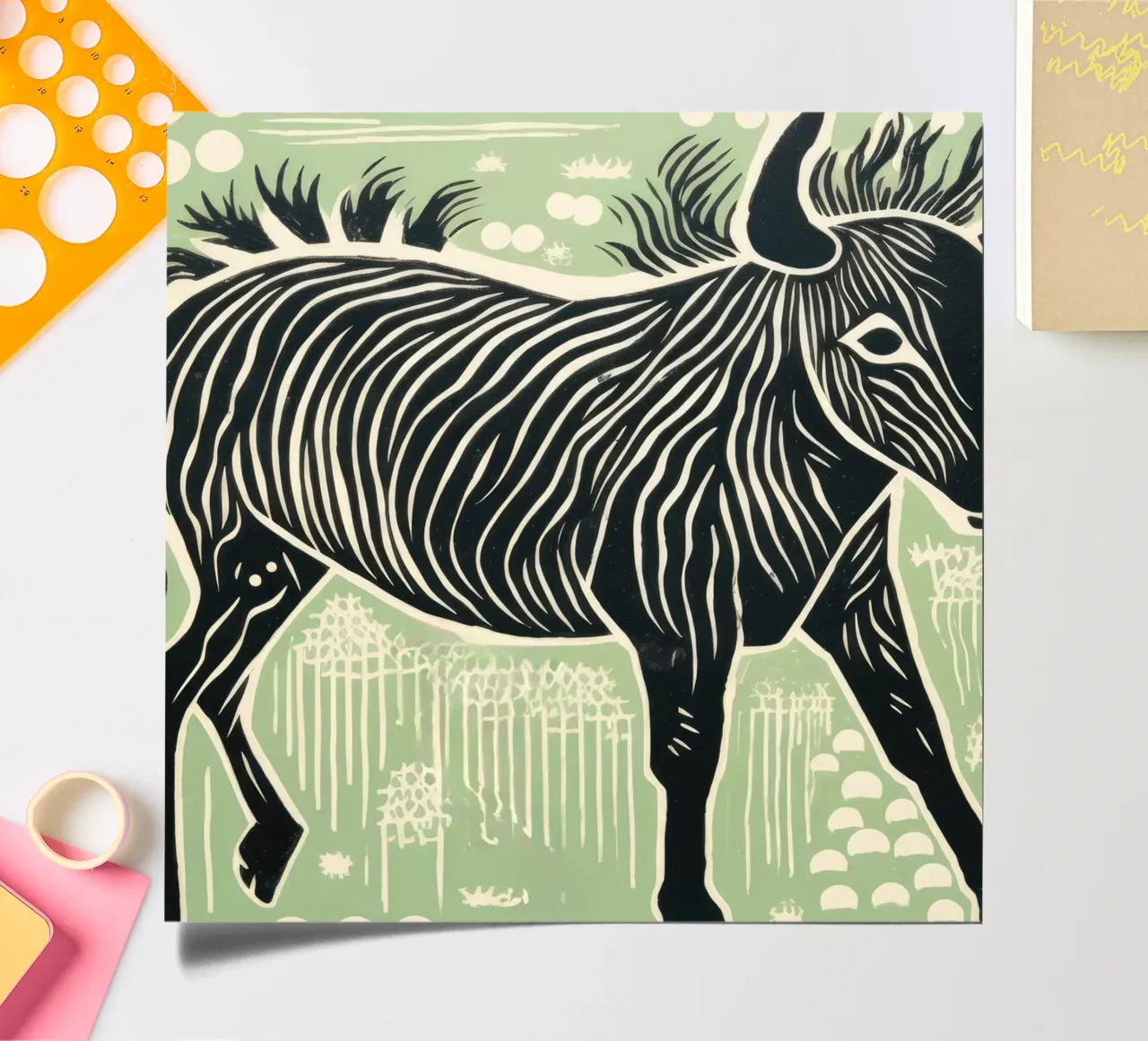 Gnu verde foglio adesivo da Minimal Animal Art