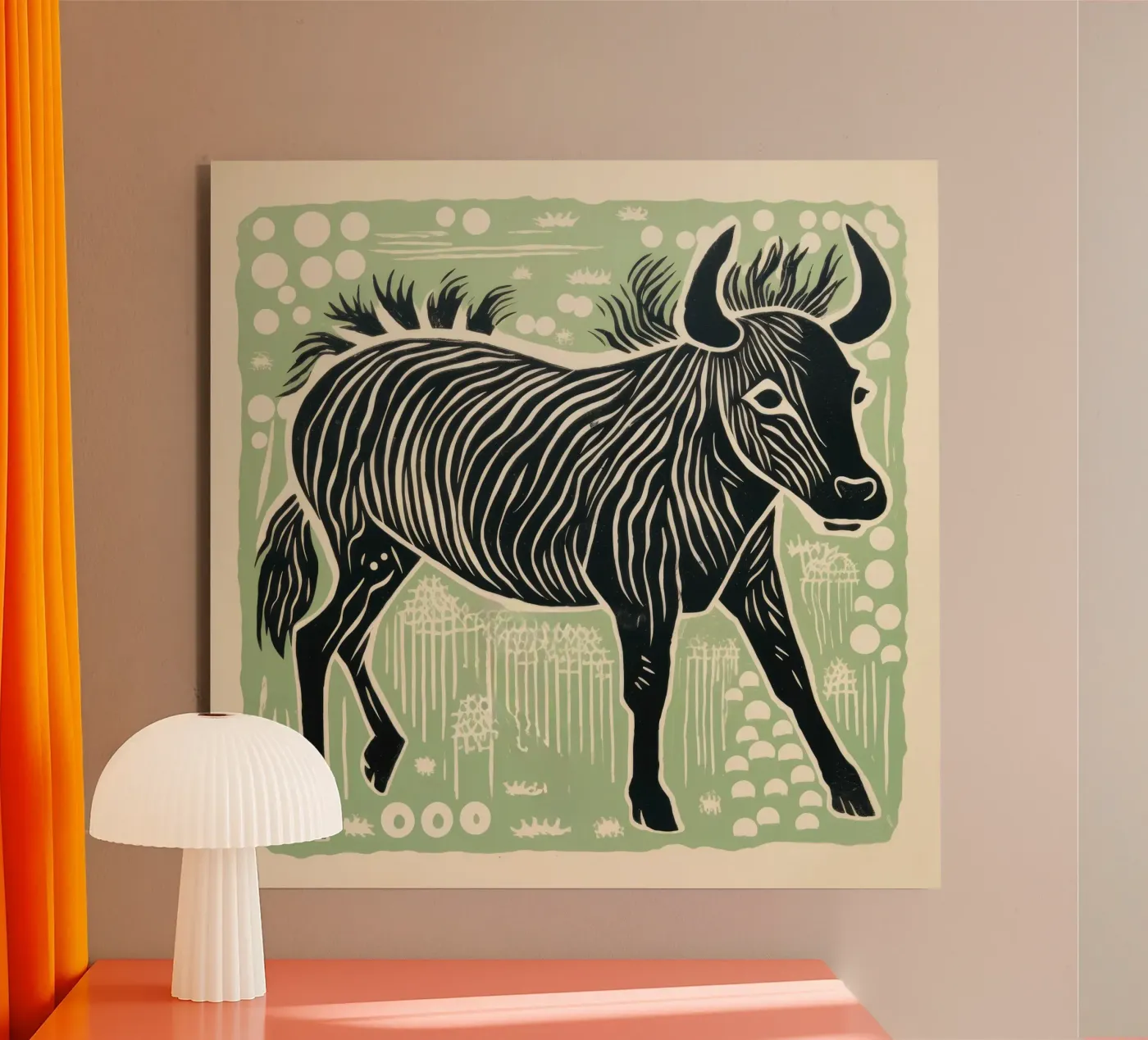 Green Wildebeest alluminio dibond da Minimal Animal Art