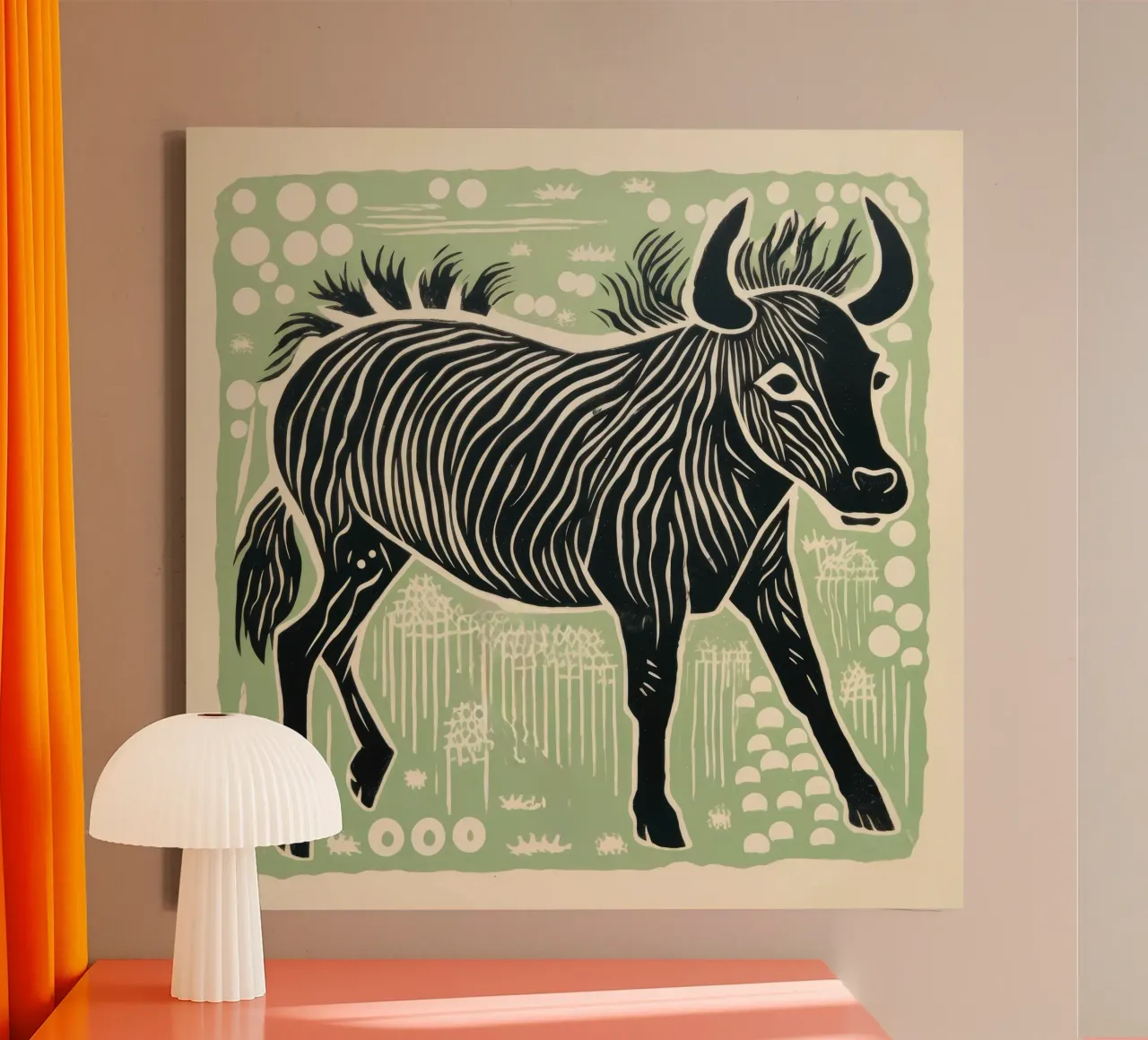 Gnu verde 2 tela con Cornice a cassetta da Minimal Animal Art