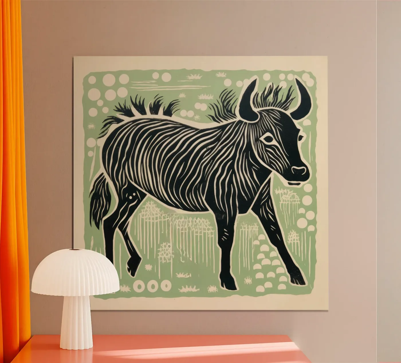 Green Wildebeest poster de Minimal Animal Art