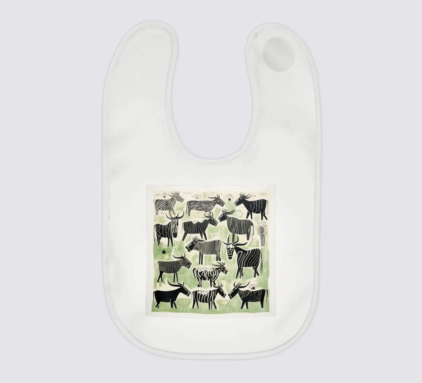 Green Wildebeests baby bib by Minimal Animal Art