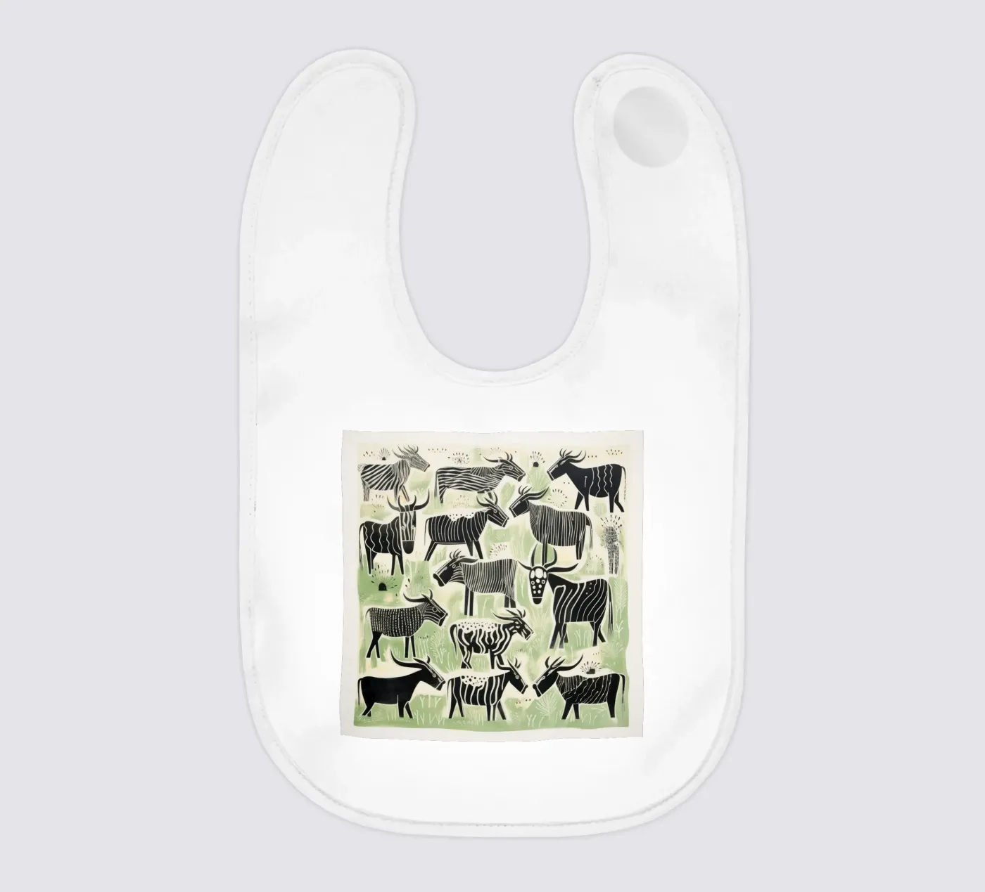 Green Wildebeests baby bib by Minimal Animal Art