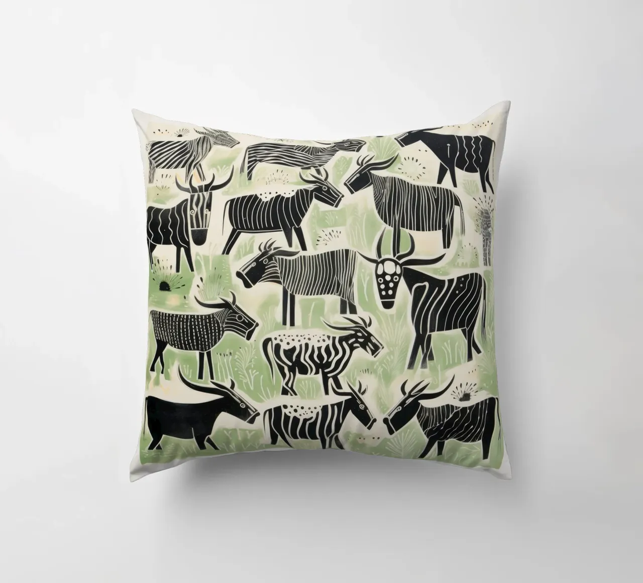 Gnu verde 3 cuscino da Minimal Animal Art