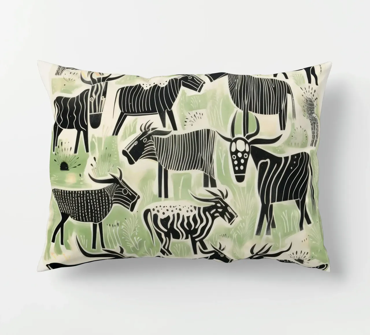 Gnu verde 3 cuscino da Minimal Animal Art