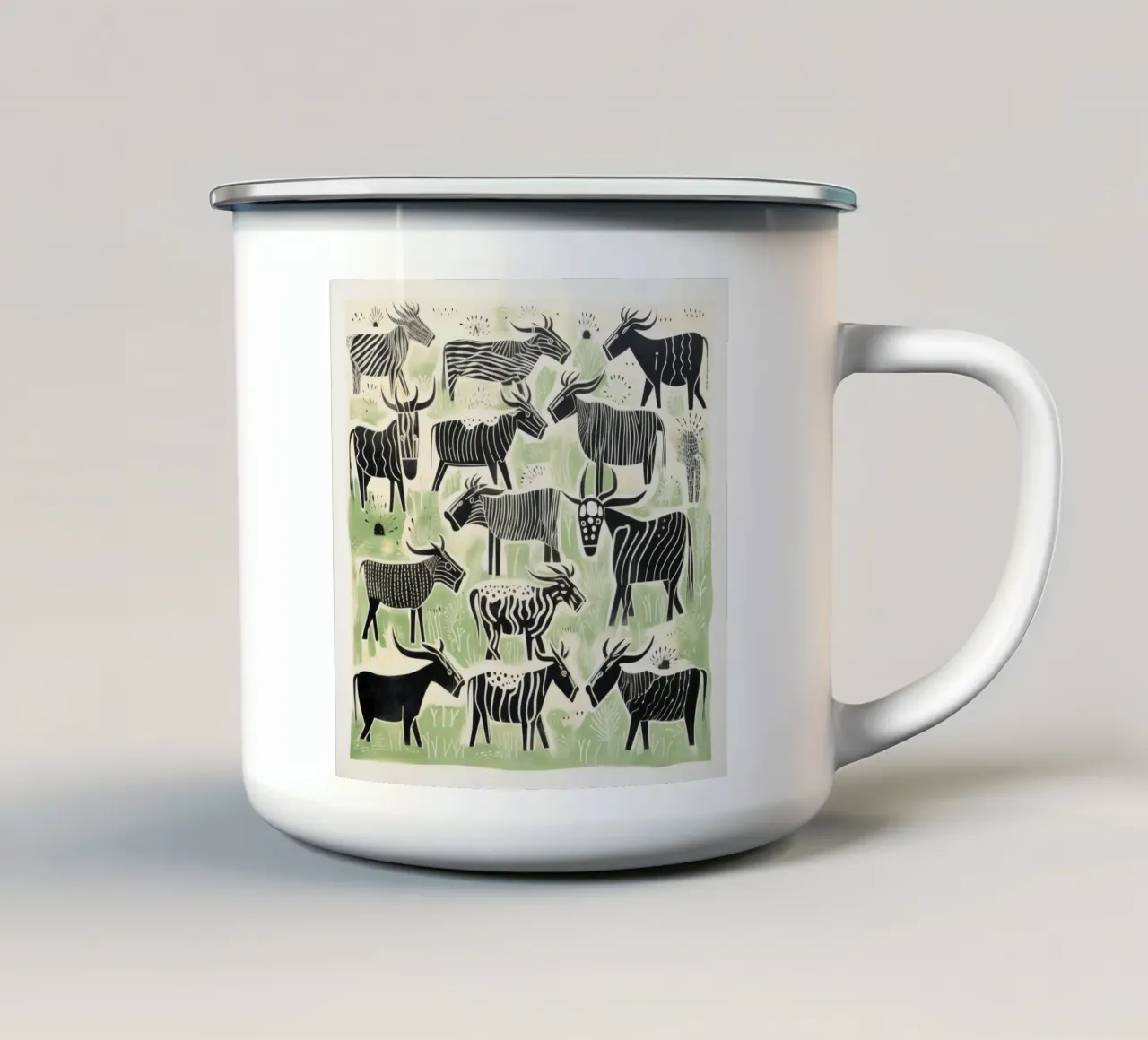 Gnu verde 3 tazza in smalto da Minimal Animal Art