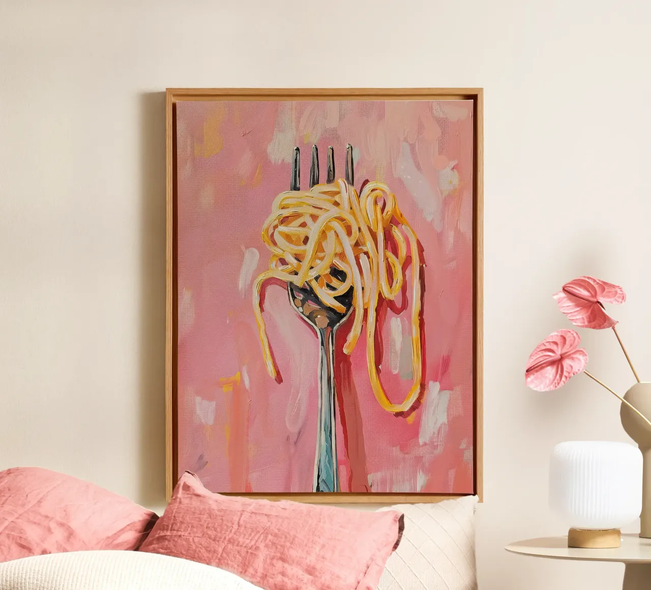 Pasta Print Kitchen Spaghetti Painting canvas with Floater frame by Peaches Art Prints