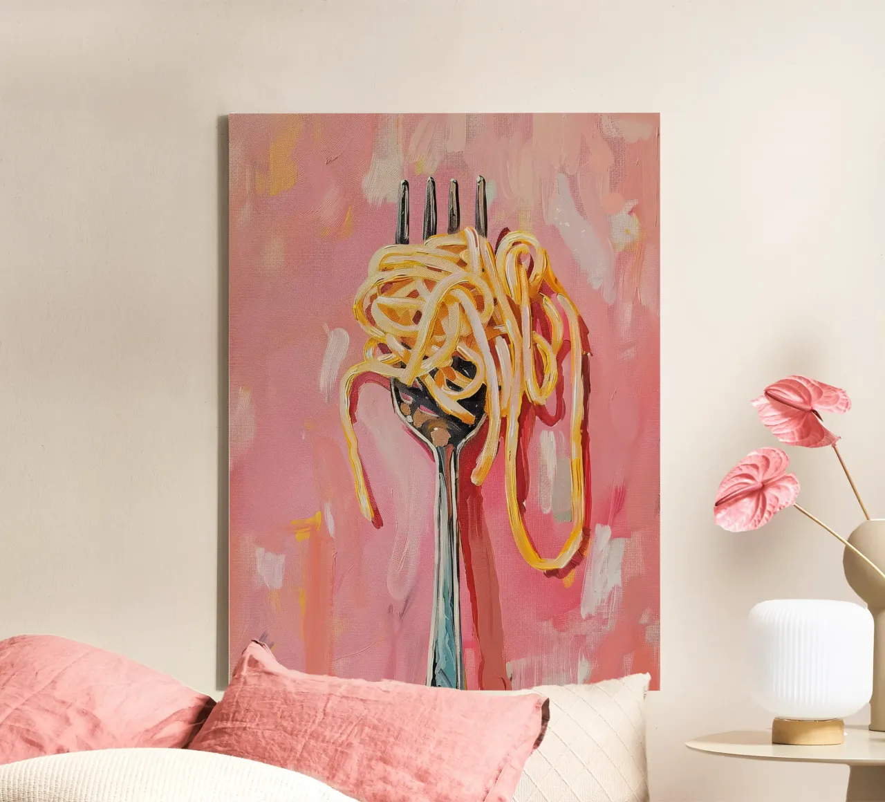 Pasta Print Kitchen Spaghetti Painting canvas with Floater frame by Peaches Art Prints