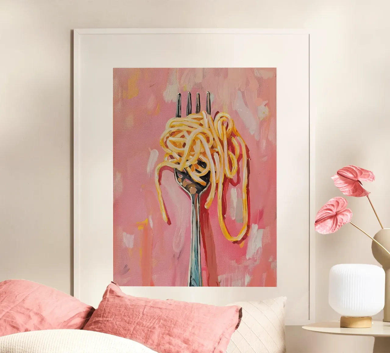 Pasta Print Kitchen Spaghetti Painting poster con telaio in alluminio da Peaches Art Prints
