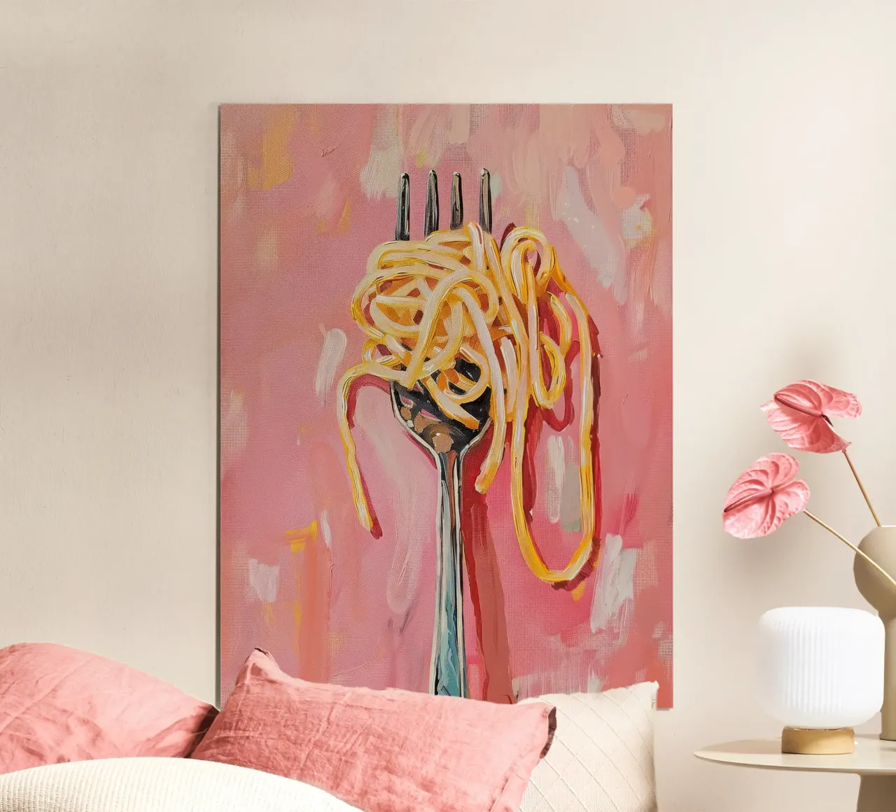 Pasta Print Kitchen Spaghetti Painting poster con telaio in alluminio da Peaches Art Prints