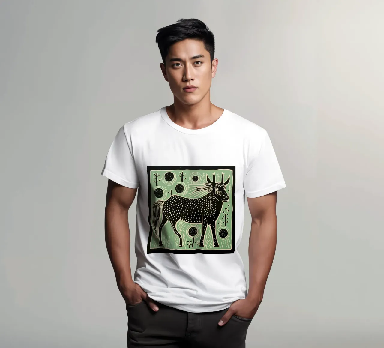 Gnu verde 4 t-shirt da Minimal Animal Art