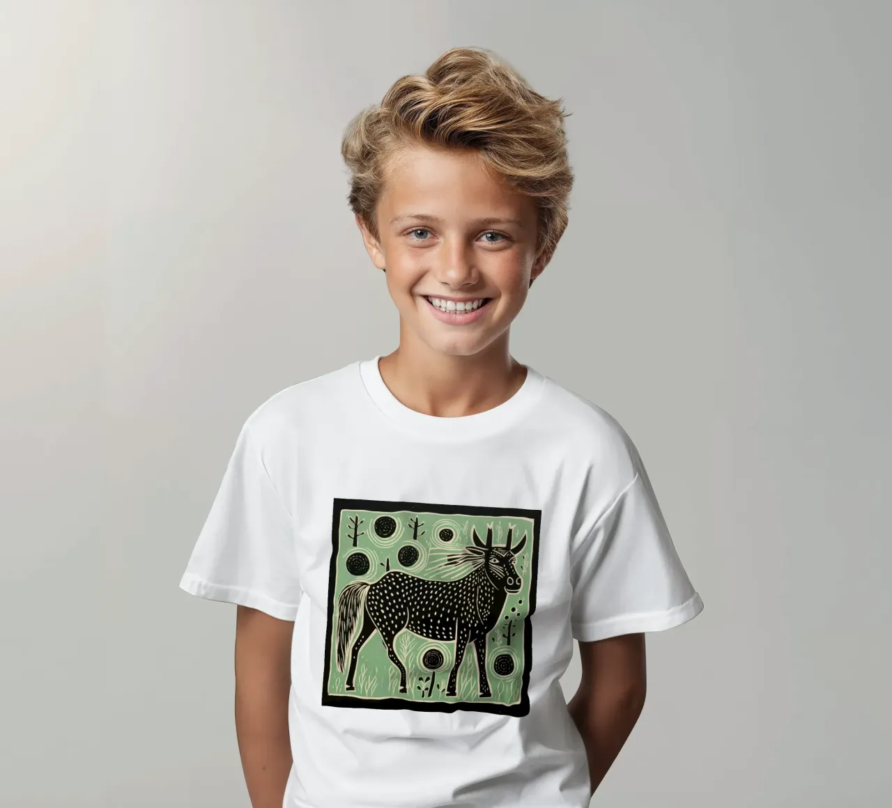 Green Wildebeest t-shirt bambini da Minimal Animal Art