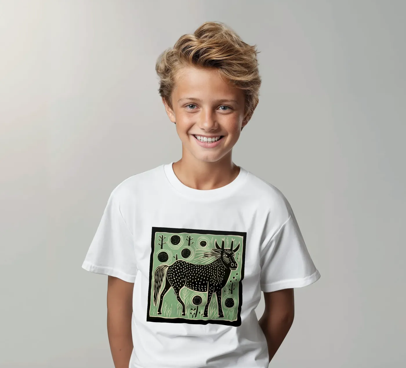 Green Wildebeest t-shirt bambini da Minimal Animal Art