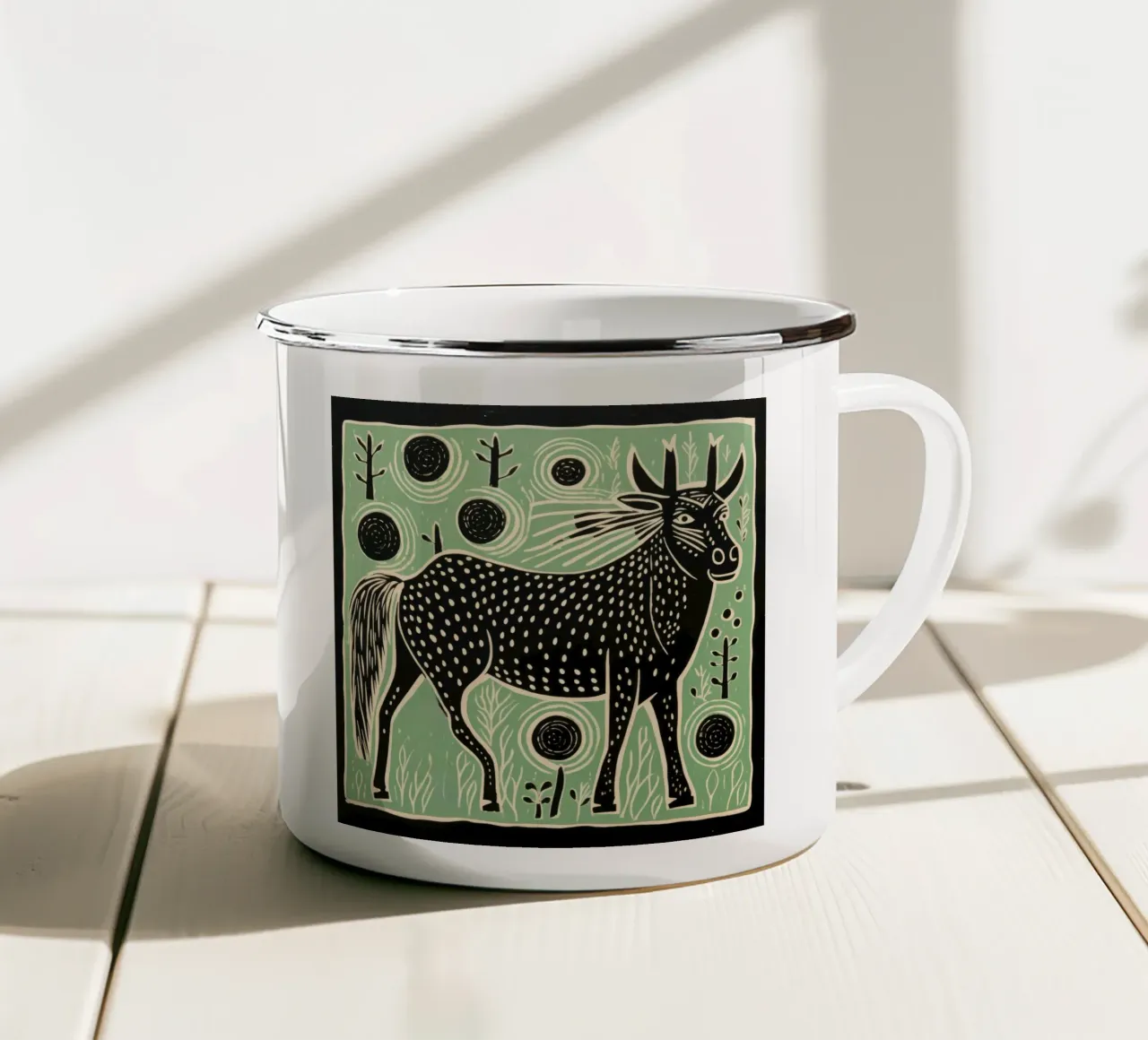 Gnu verde 4 tazza in smalto da Minimal Animal Art