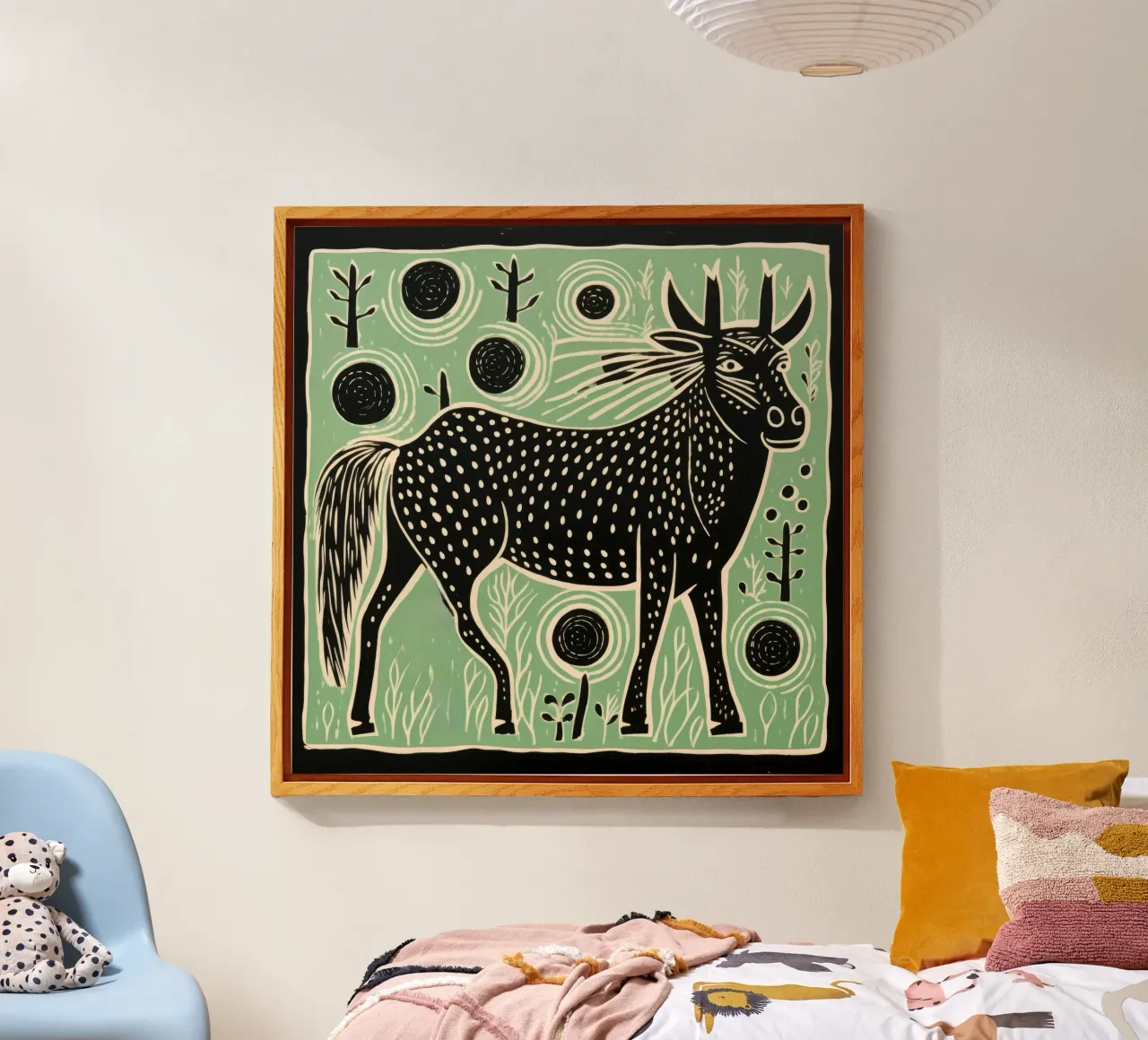 Green Wildebeest acryl van Minimal Animal Art