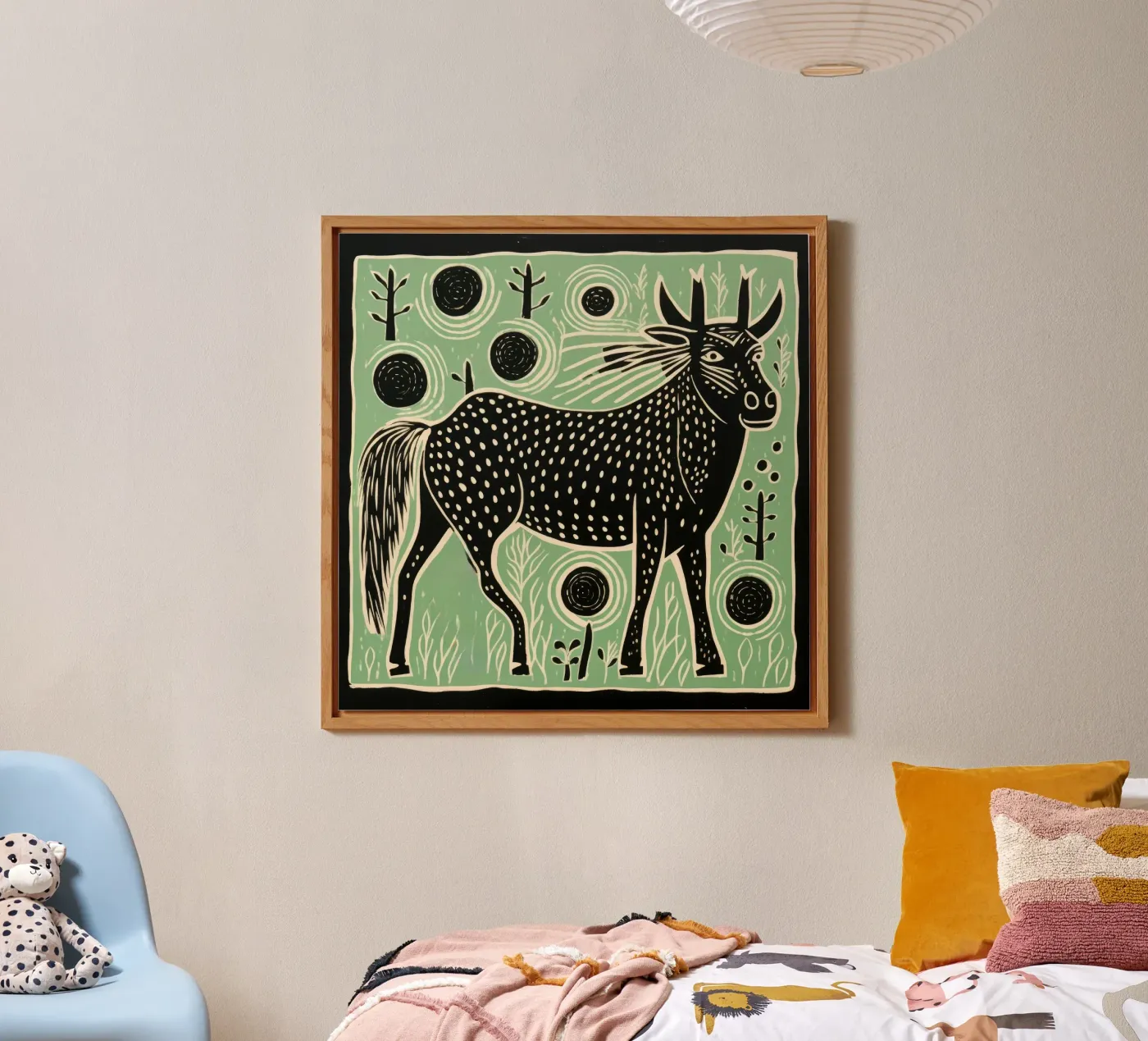 Green Wildebeest Alu-Dibond von Minimal Animal Art