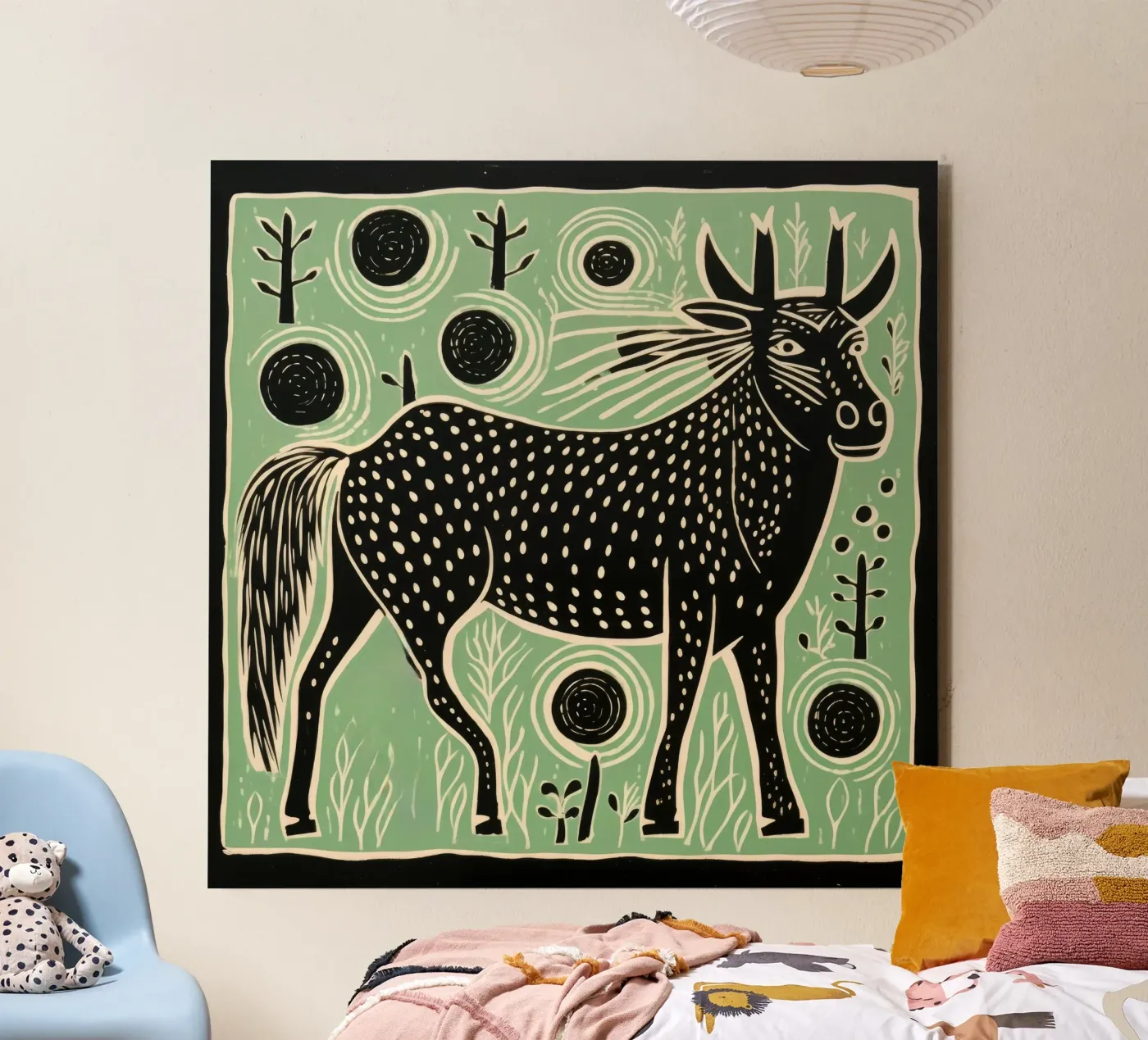 Green Wildebeest Alu-Dibond von Minimal Animal Art
