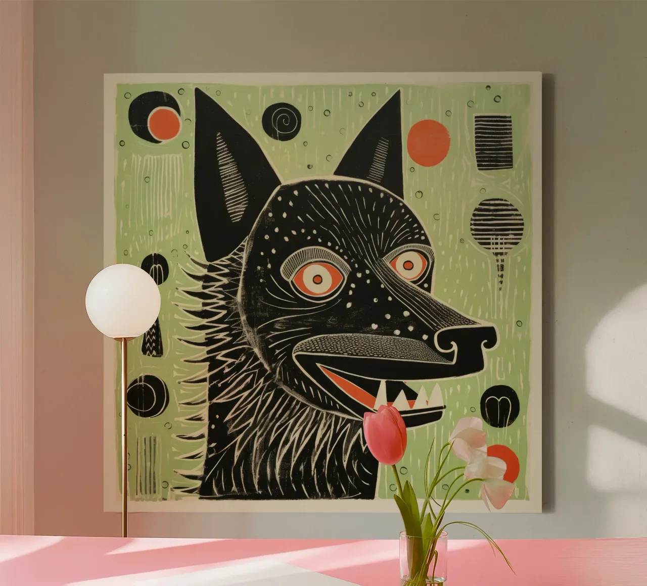 Green Wolf 1 canvas by Minimal Animal Art