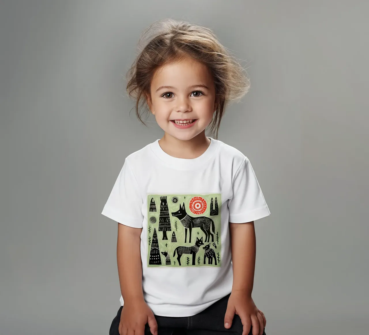 Green Wolf 3 kids t-shirt by Minimal Animal Art