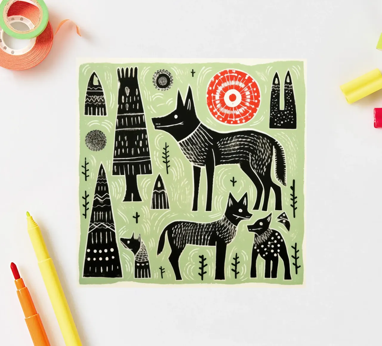 Grüner Wolf 3 Sticker von Minimal Animal Art