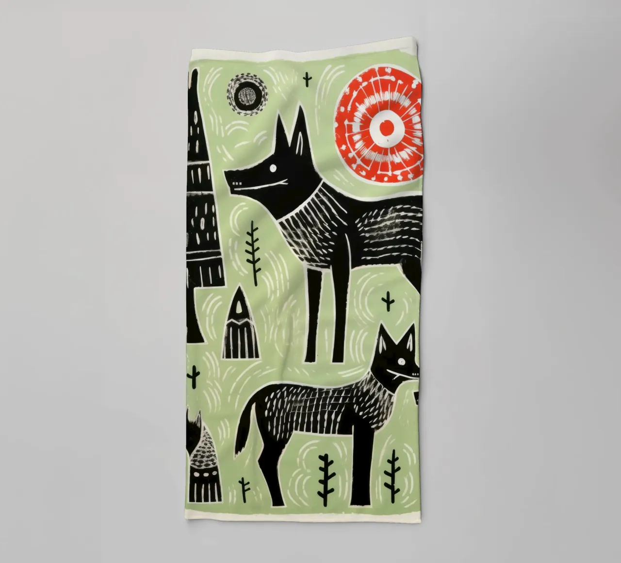 Green Wolf 3 towel by Minimal Animal Art