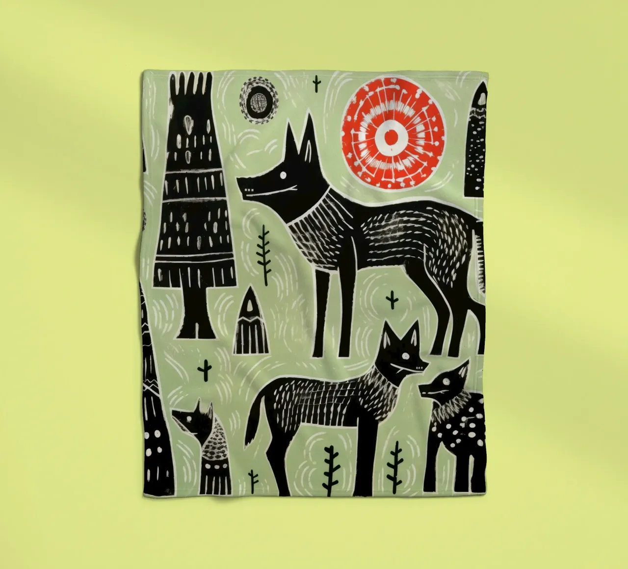 Grüner Wolf 3 Fleecedecke von Minimal Animal Art
