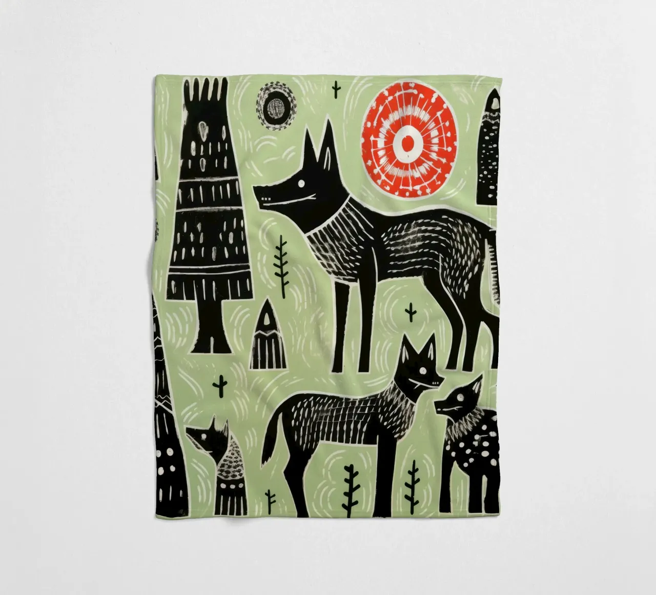 Grüner Wolf 3 Fleecedecke von Minimal Animal Art