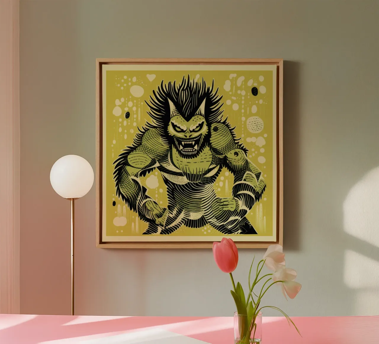 Wolverine verde 1 tela con Cornice a cassetta da Minimal Animal Art