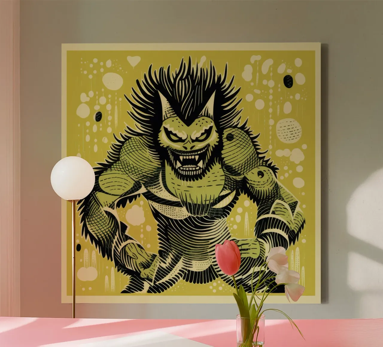 Wolverine verde 1 tela con Cornice a cassetta da Minimal Animal Art