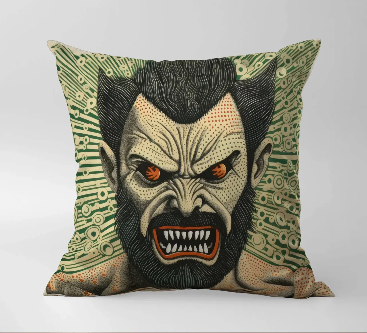 Wolverine verde 2 cuscino da Minimal Animal Art