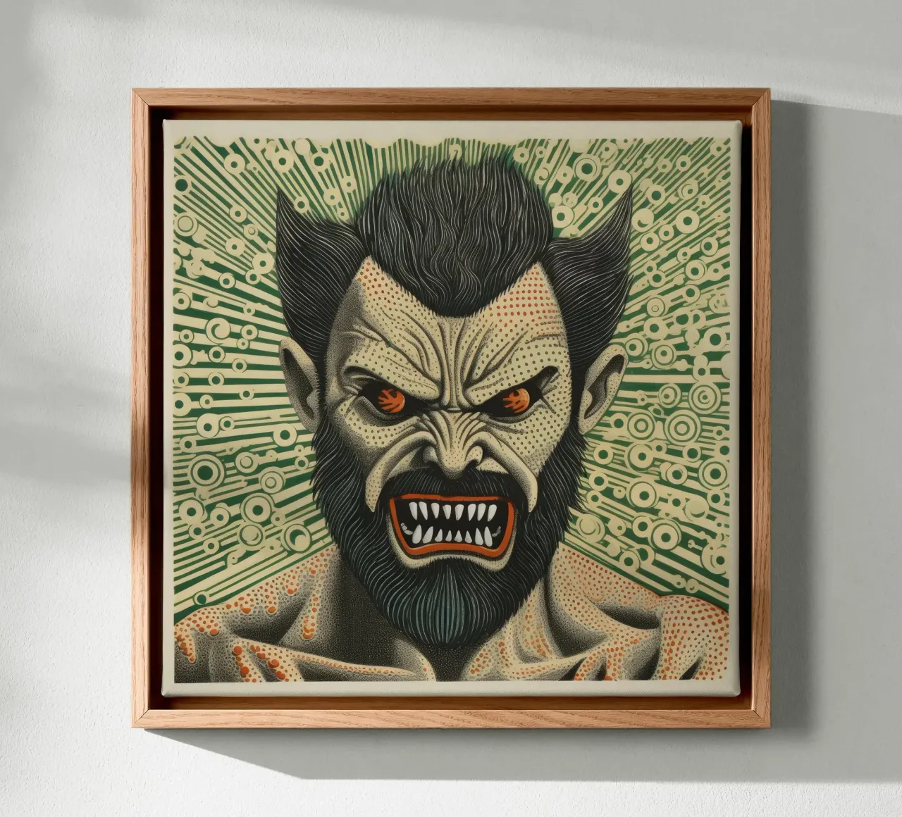 Wolverine verde 2 tela con Cornice a cassetta da Minimal Animal Art