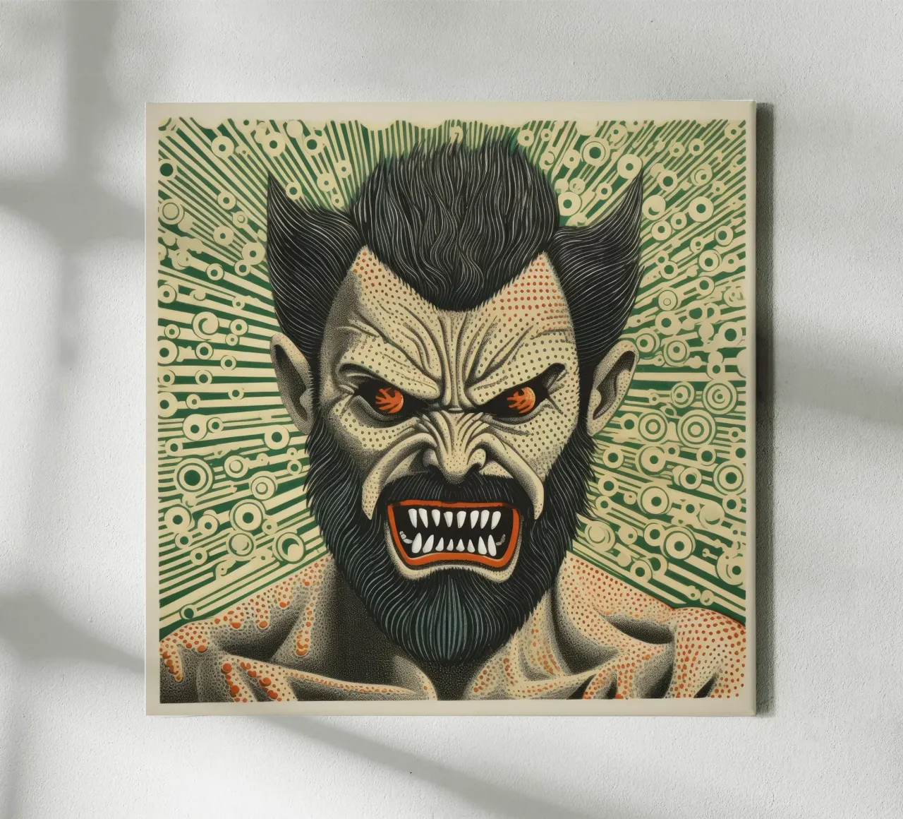 Wolverine verde 2 tela con Cornice a cassetta da Minimal Animal Art