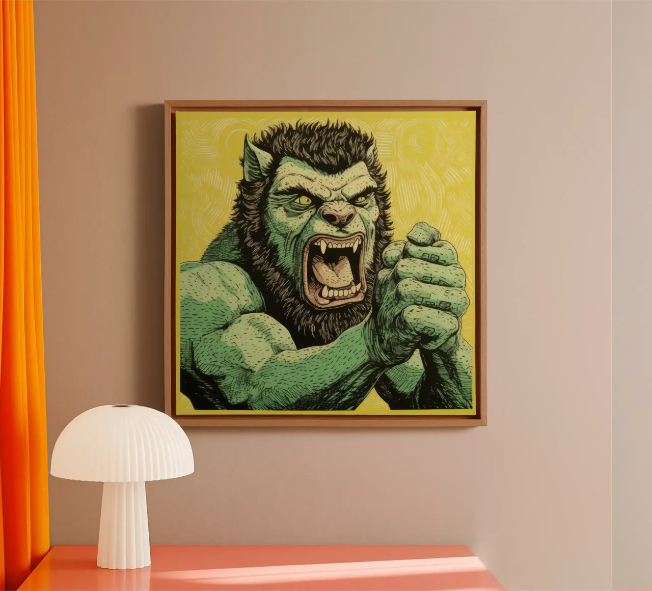 Wolverine verde 3 tela con Cornice a cassetta da Minimal Animal Art