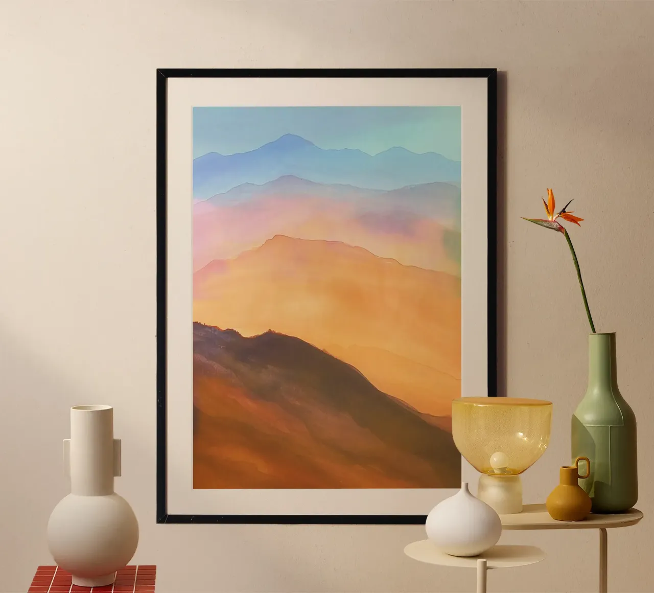 Montagne Acquerello poster con telaio in legno da kaiyaraiya
