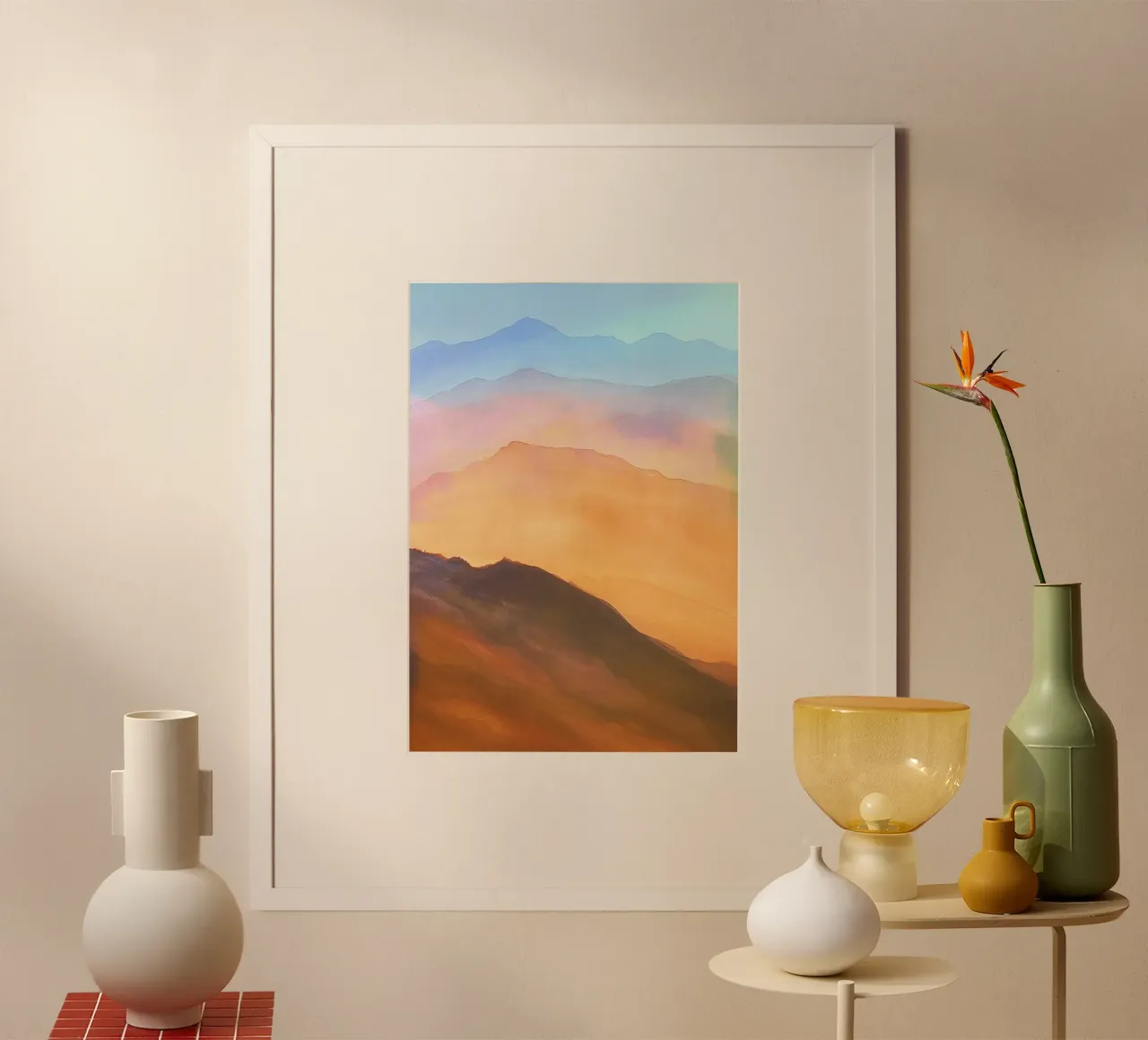 Montagne Acquerello poster con telaio in legno da kaiyaraiya