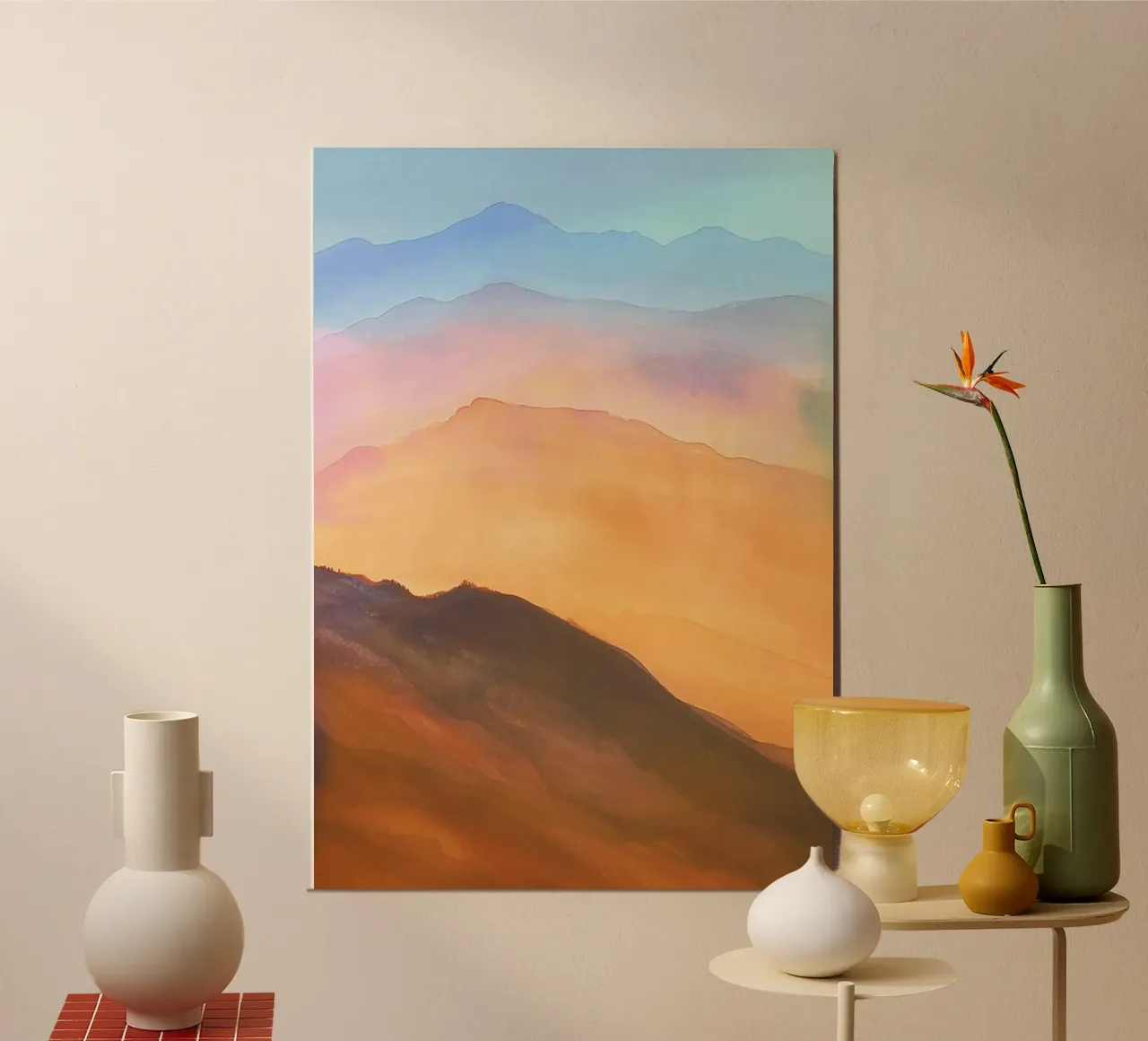 Montagne Acquerello poster con telaio in legno da kaiyaraiya
