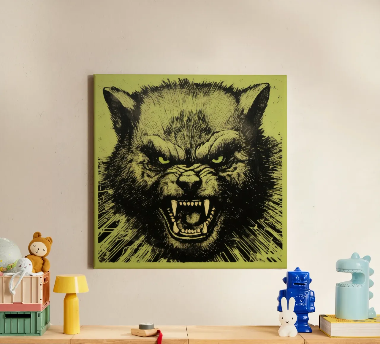 Wolverine verde 4 tela da Minimal Animal Art