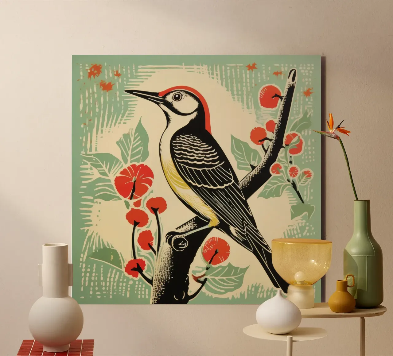 Picchio verde 1 alluminio dibond da Minimal Animal Art