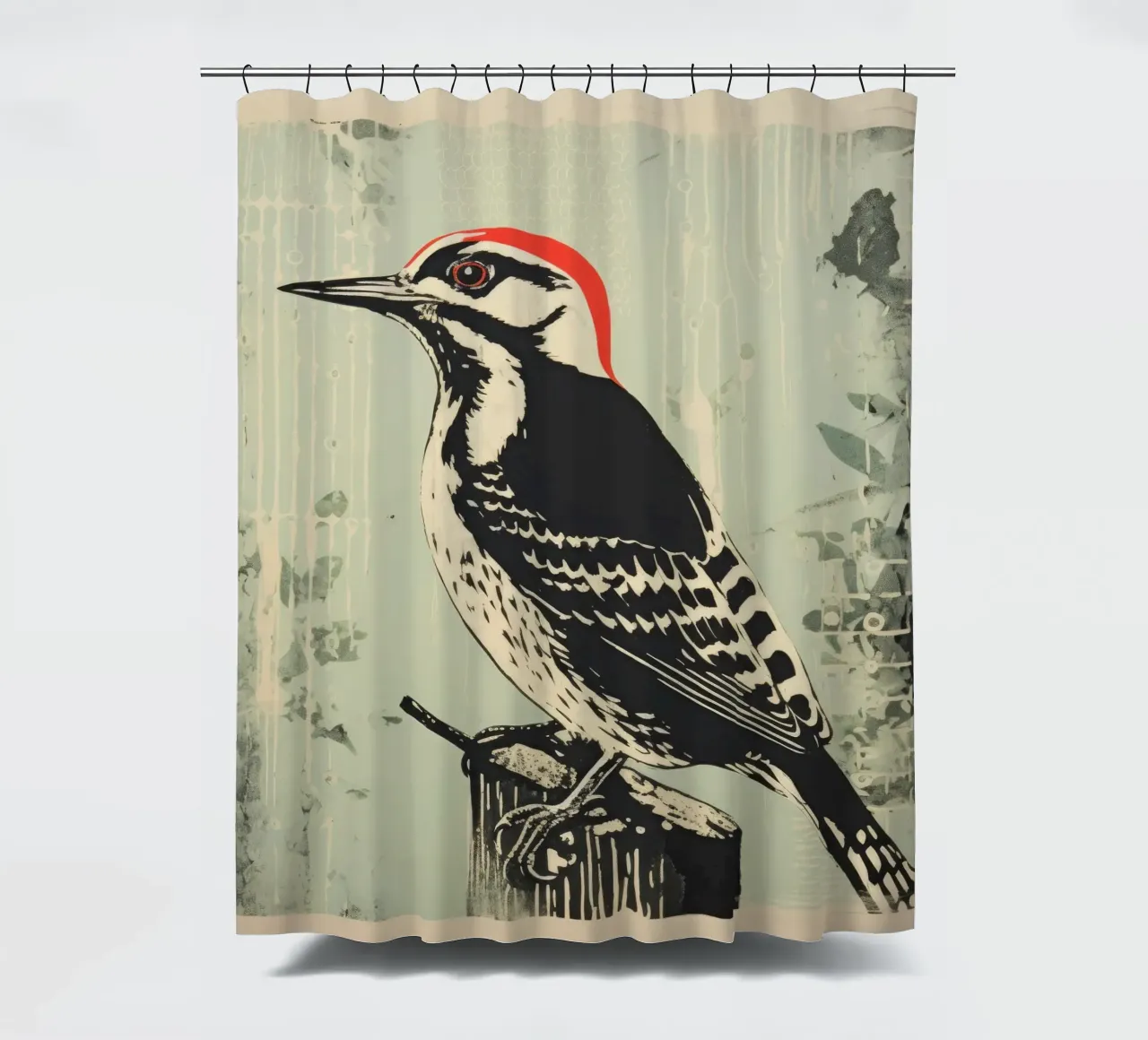 Green Woodpecker 4 shower curtain by Minimal Animal Art