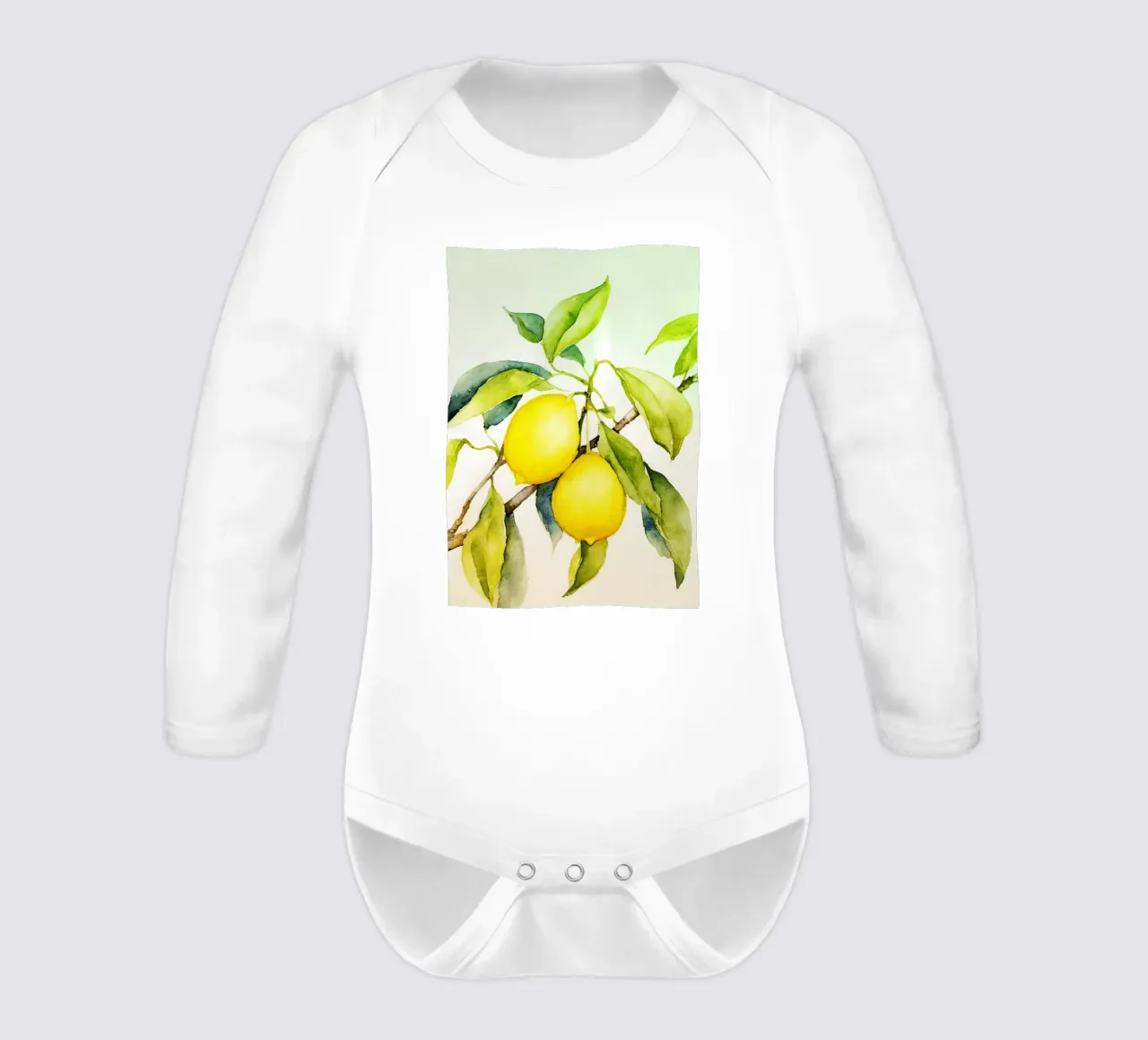 Lemon Watercolor Art long-sleeve baby romper by kaiyaraiya