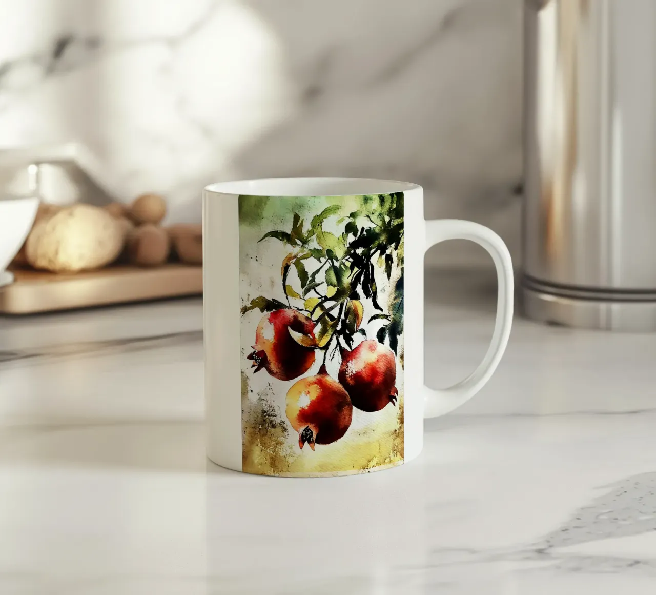 Acquerello sul frutto del melograno tazza in ceramica da kaiyaraiya