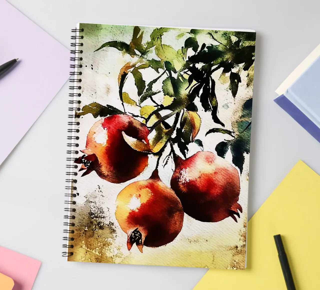 Pomegranate Fruit Watercolor spiral notebook by kaiyaraiya